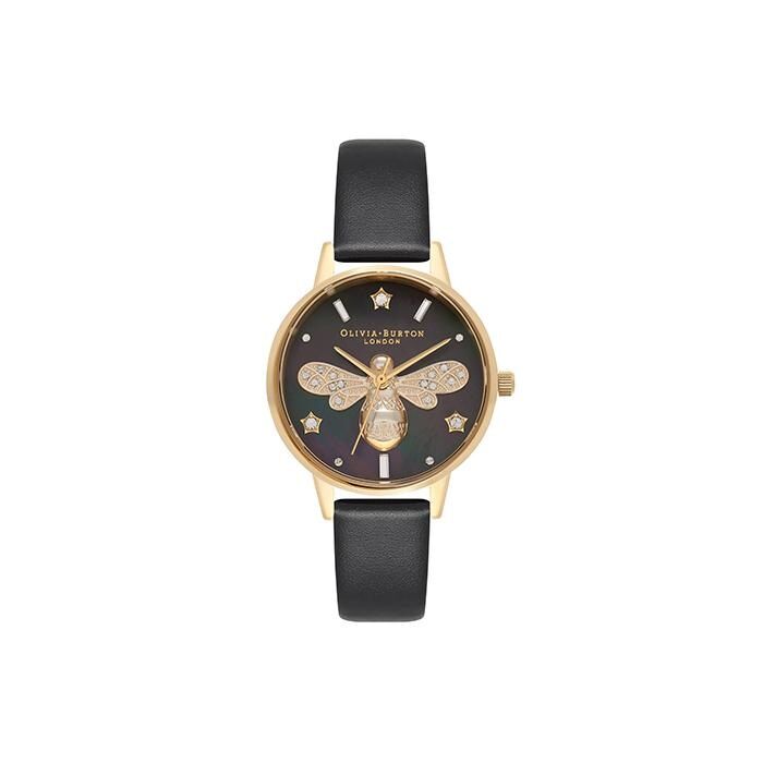 Olivia Burton Sparkle Bee Leather Black Watch