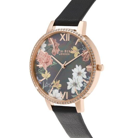 Olivia Burton Sparkle Florals Big MOP Dial Black & Rose Gold Watch - Image 2