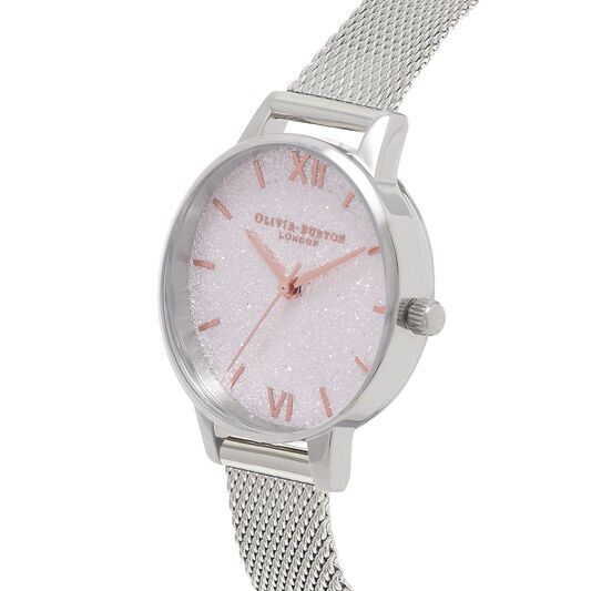 Olivia Burton Glitter Dial Mesh Silver Watch - Image 2