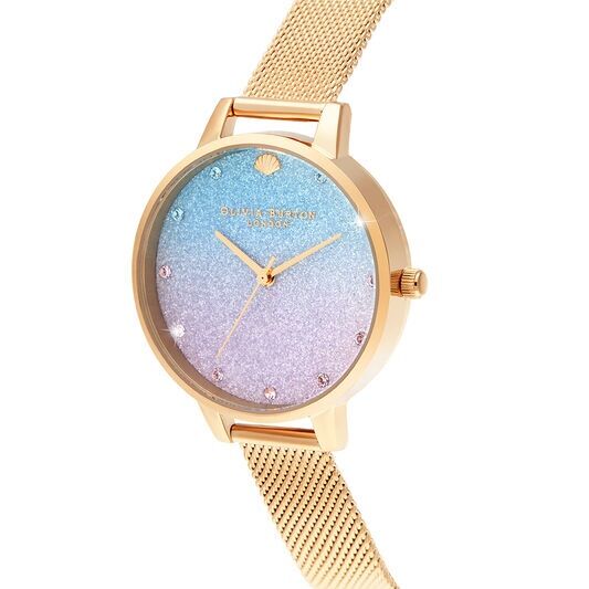 Olivia Burton Under The Sea Glitter Dial, Sparkle Marker & Gold Mesh Watch - Image 2