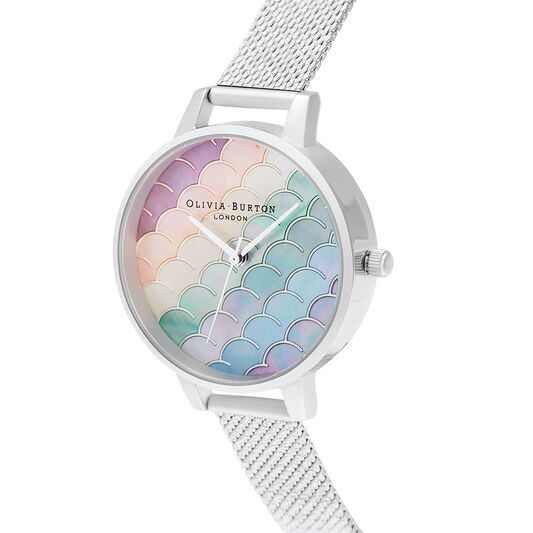 Olivia Burton Under The Sea Mermaid Tail, Silver Boucle Mesh Watch - Image 2
