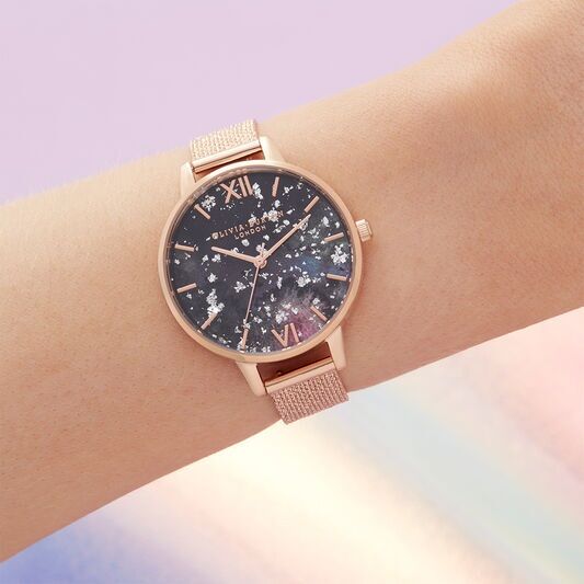 Olivia Burton Celestial Rose Gold Boucle Mesh Watch - Image 3