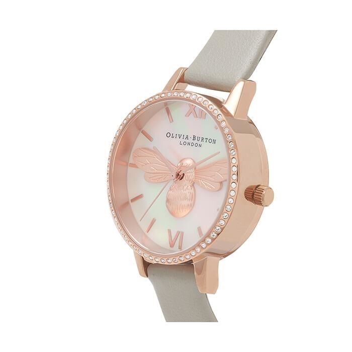 Olivia Burton OB Lucky Bee Leather Grey Watch - Image 2