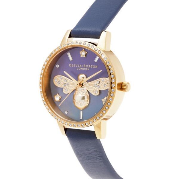 Olivia Burton Sparkle Bee Mother Of Pearl Midi Dial Navy & Gold Watch - Image 2