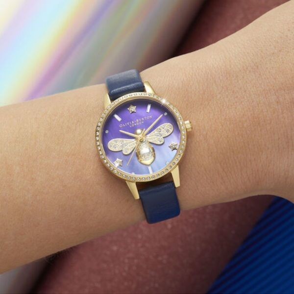 Olivia Burton Sparkle Bee Mother Of Pearl Midi Dial Navy & Gold Watch - Image 3